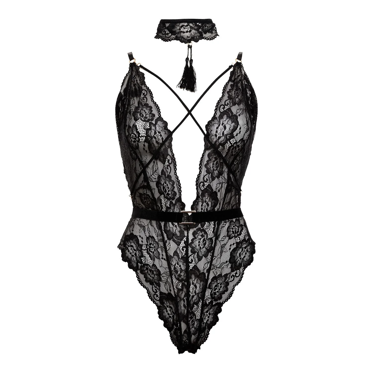 Christine - Exclusieve body met open kruis Aliah - Zwart