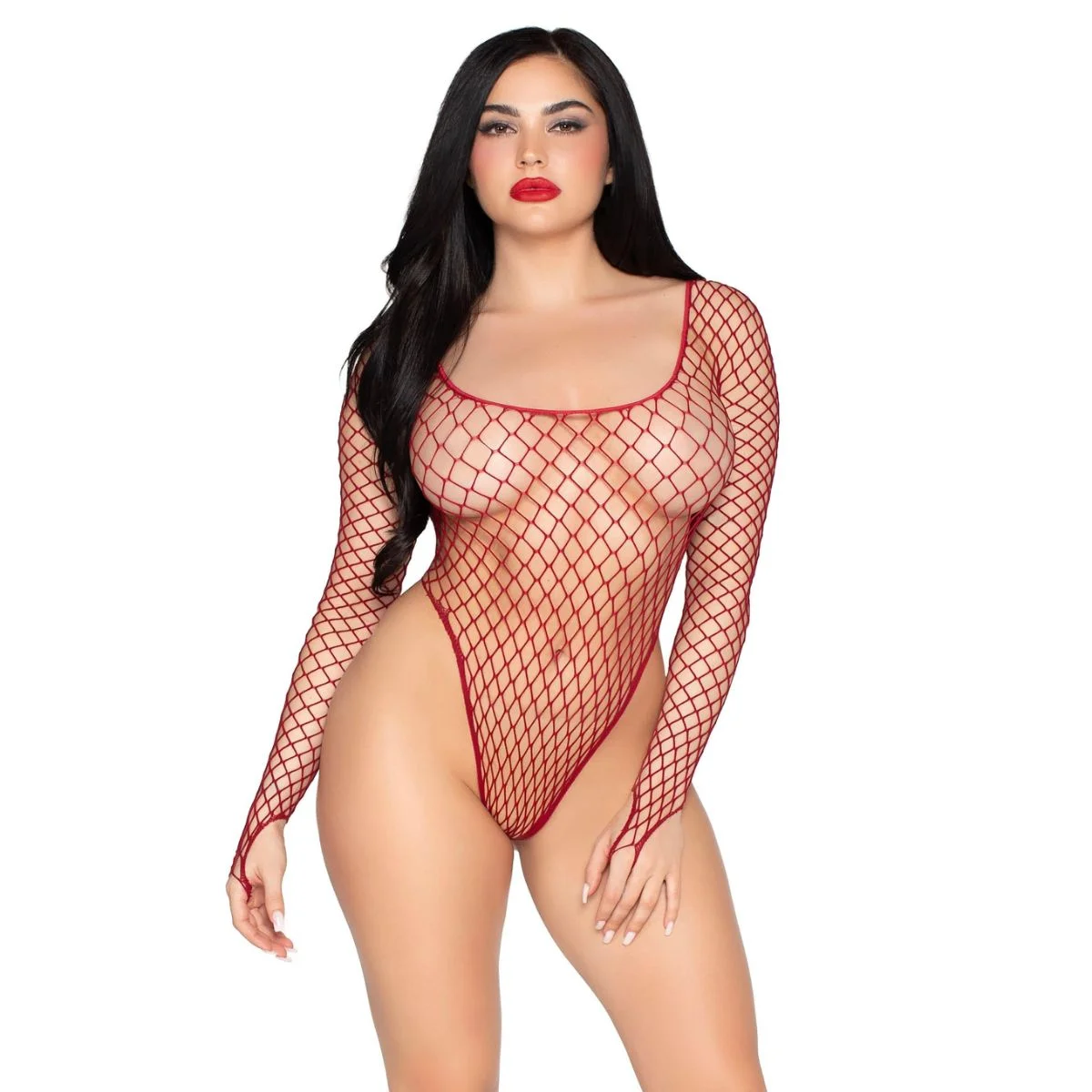 Leg Avenue - High-Cut Net Bodysuit - Rood