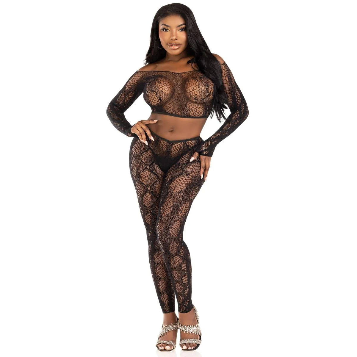 Leg Avenue - Python Crop Top en Legging Set - Zwart