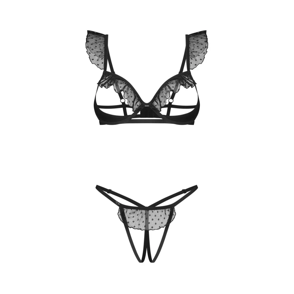 Obsessive - Carrola 2-delige Open Lingerieset - Zwart