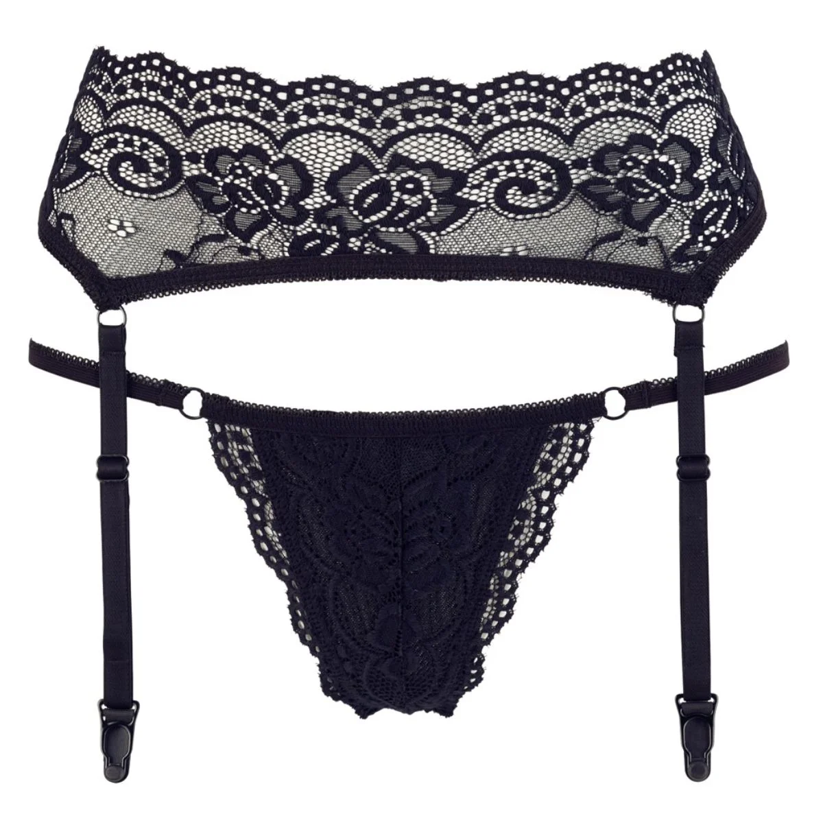 Cottelli Collection - Jarretelgordel en String Set - Zwart