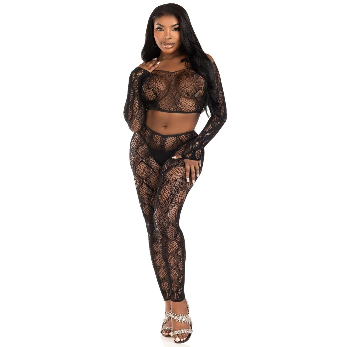 Leg Avenue - Python Crop Top en Legging Set - Zwart