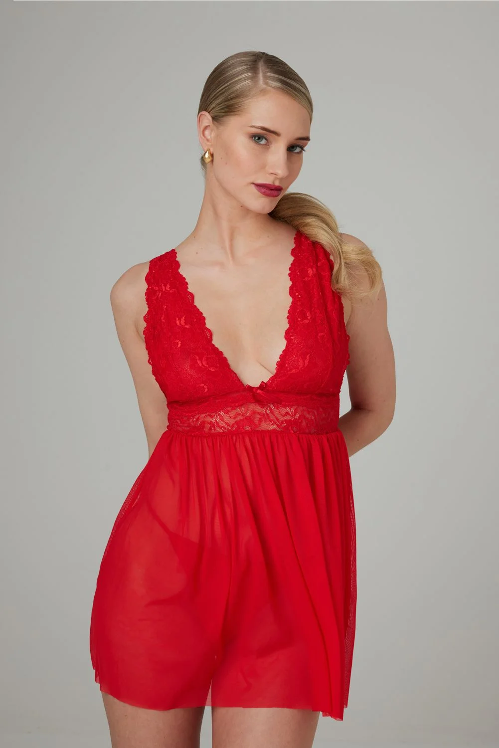 Christine - Babydoll & String Lieve - Rood