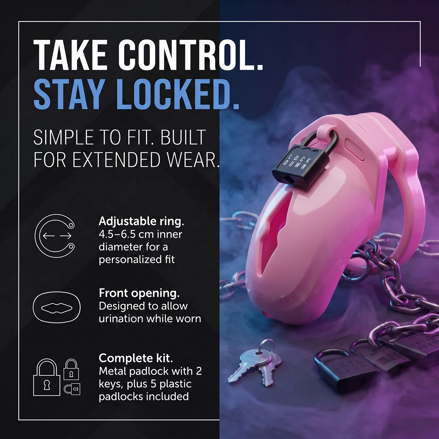 LOCKDOWN - Chastity Cage Large - Roze